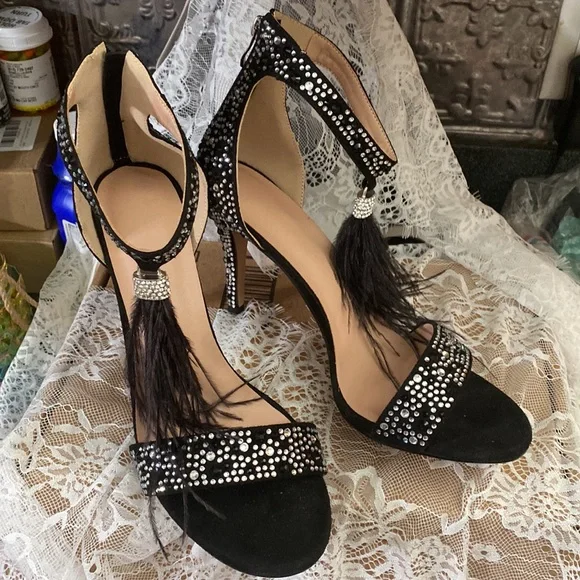Wedding Dress Party & Evening Stiletto Heel Pearl Tassel Black Color Size 12 - Picture 13 of 16